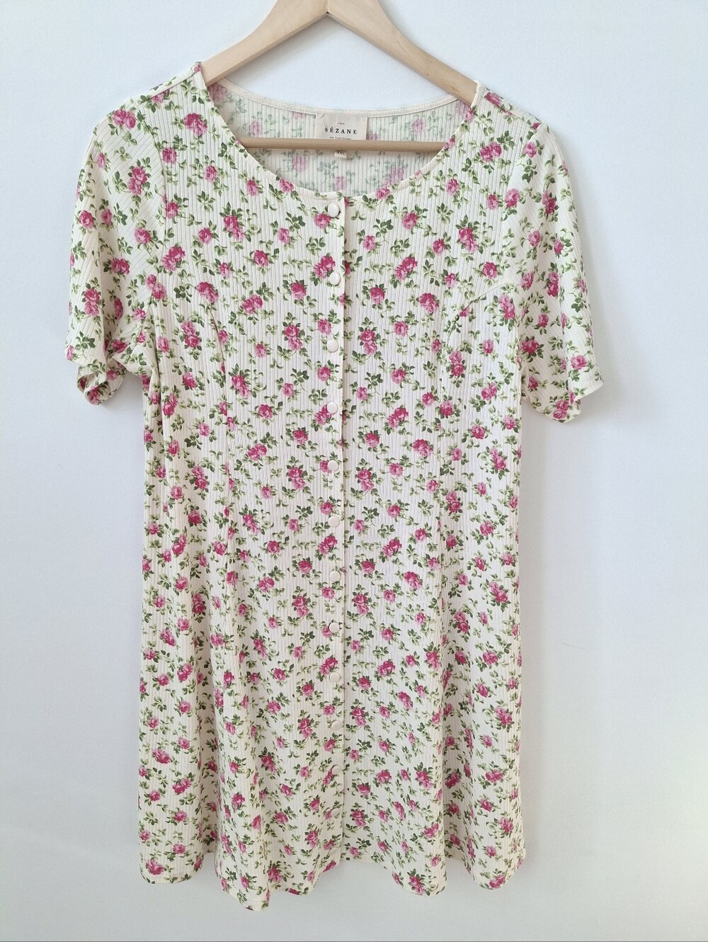 Sezane – Léa Floral Button Down Ribbed Mini Dress (Éloa Print) Women's XXL - Picture 4 of 13